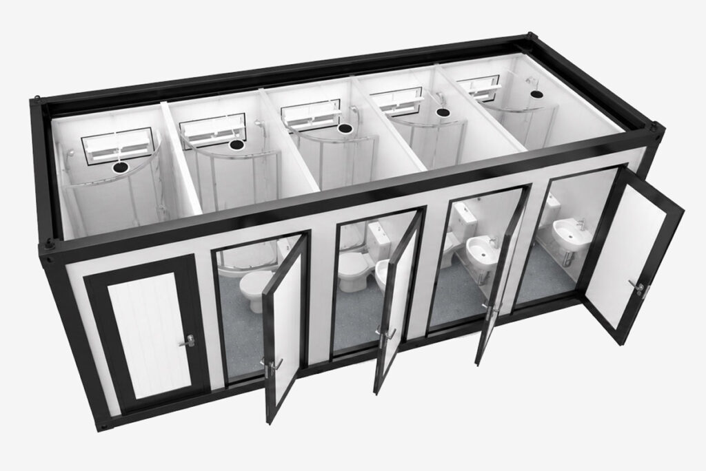 XL Bad-Container mit fünf Kabinen und Trennwänden